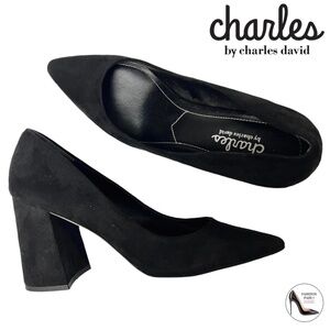 Charles David Arya Black Pump Block heel pointed toe Classic Dress Shoes Heels 8